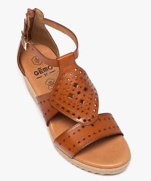 Sandales femme compensées dessus cuir ajouré vue5 - GEMO(URBAIN) - GEMO