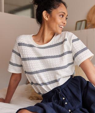 Pull à manches courtes en maille fantaisie et rayures femme - LuluCastagnette vue7 - LULUCASTAGNETTE - GEMO