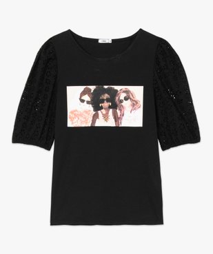 Tee-shirt femme à manches froncées brodées vue4 - GEMO(FEMME PAP) - GEMO