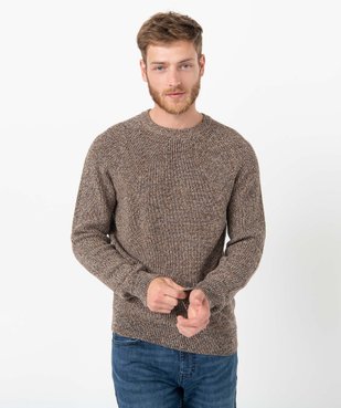 Pull homme à col rond en maille chinée vue1 - GEMO (HOMME) - GEMO