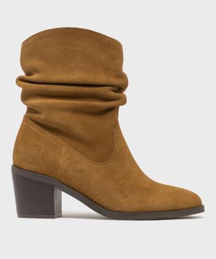 Boots dessus cuir velours avec tige plissée femme - Tanéo vue2 - TANEO - GEMO