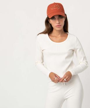 Tee-shirt femme à manches longues en maille côtelée vue1 - GEMO(FEMME PAP) - GEMO