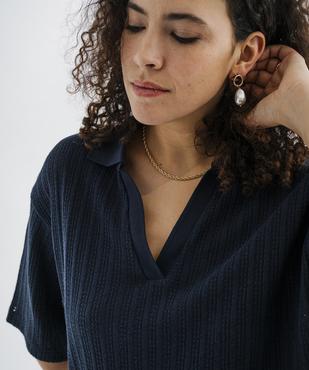 Polo en maille fantaisie ajourée femme - LuluCastagnette vue2 - LULUCASTAGNETTE - GEMO