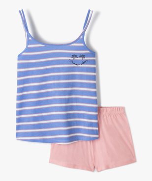 Pyjashort fille bicolore avec débardeur à fines bretelles vue1 - GEMO (JUNIOR) - GEMO
