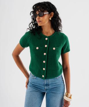 Pull manches courtes en maille texturée à boutons femme vue1 - GEMO(FEMME PAP) - GEMO