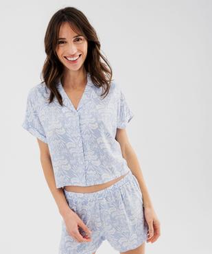 Haut de pyjama forme chemise à manches courtes femme vue1 - GEMO 4G FEMME - GEMO