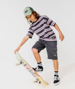 Tee-shirt manches courtes à rayures et logo skate garçon vue6 - GEMO (JUNIOR) - GEMO
