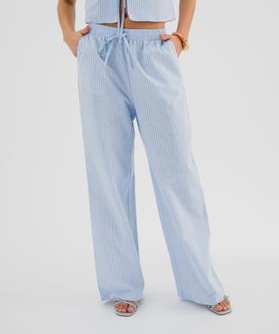 Pantalon large rayé avec taille élastique femme vue2 - GEMO(FEMME PAP) - GEMO