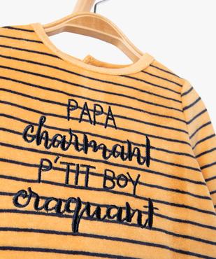 Pyjama dors-bien en velours à rayures avec message bébé garçon vue2 - GEMO(BB COUCHE) - GEMO