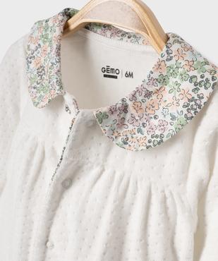 Pyjama en velours à col Claudine et ouverture devant bébé fille vue2 - GEMO 4G BEBE - GEMO