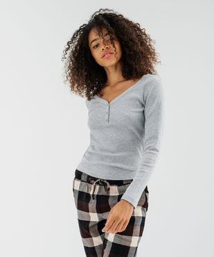Haut de pyjama à manches longues en maille côtelée femme vue5 - GEMO(HOMWR FEM) - GEMO