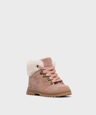 Boots bébé fille fourrées à col sherpa et dessus en cuir suédé - NA! vue10 - NA! - GEMO