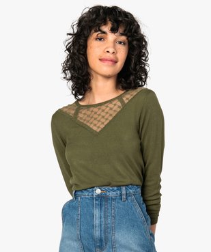 Pull femme en maille fine à décolleté dentelle vue1 - GEMO(FEMME PAP) - GEMO