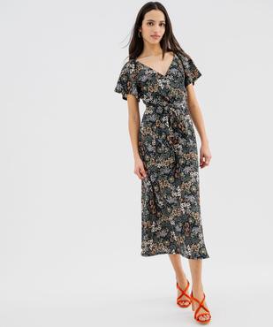 Robe longue en maille gaufrée à col cache-cœur femme vue1 - GEMO 4G FEMME - GEMO