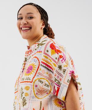 Chemise ample à manches courtes et col mao imprimée femme grande taille vue2 - GEMO (G TAILLE) - GEMO