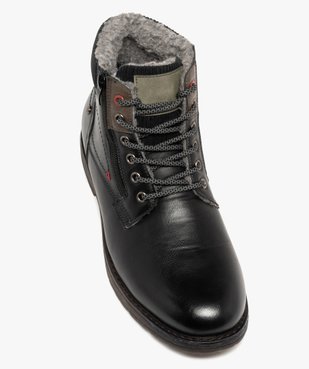Boots homme fourrées à lacets et zip latéral avec col côtelé  vue6 - URBAN STEPS - GEMO
