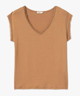 Tee-shirt femme à manches courtes avec col V en dentelle vue4 - GEMO 4G FEMME - GEMO
