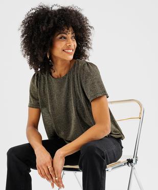 Tee-shirt manches courtes blousant en maille fluide pailletée femme vue1 - GEMO(FEMME PAP) - GEMO
