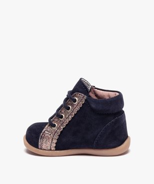 Bottillons premiers pas fille en cuir suédé et paillettes vue3 - GEMO(BEBE DEBT) - GEMO