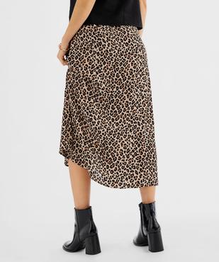Jupe portefeuille longue en maille froissée imprimée léopard femme vue1 - GEMO 4G FEMME - GEMO