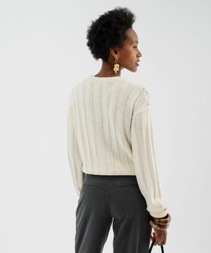 Pull court avec broderies sur le buste femme vue3 - GEMO 4G FEMME - GEMO