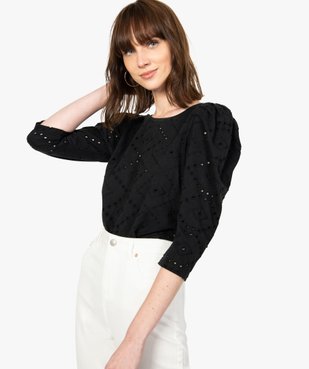 Tee-shirt femme en broderie anglaise avec manches bouffantes vue1 - GEMO(FEMME PAP) - GEMO