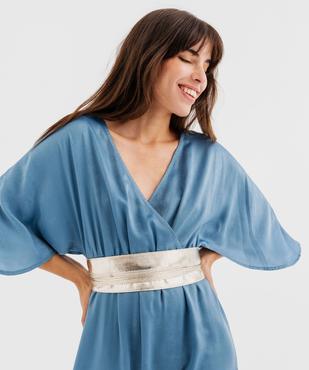 Robe longue en voile satiné à encolure cache-cœur femme vue4 - GEMO(FEMME PAP) - GEMO