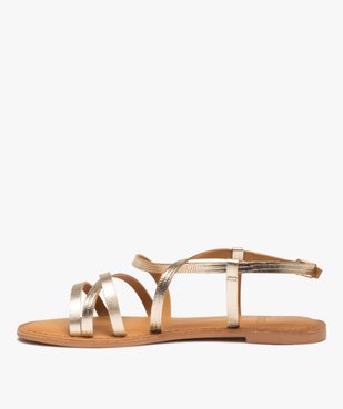 Sandales femme à talon plat et fines brides en cuir métallisé vue3 - GEMO (CASUAL) - GEMO