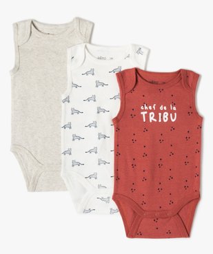 Body bébé sans manches encolure US 100% coton biologique (lot de 3) vue1 - GEMO 4G BEBE - GEMO