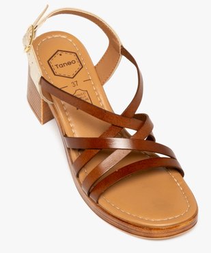 Sandales femme à talon carré et en cuir à bride talon effet métallisé - Taneo vue5 - TANEO - GEMO