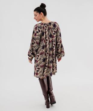 Robe courte à manches longues en crêpe fleuri femme vue3 - GEMO(FEMME PAP) - GEMO