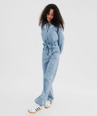 Combinaison pantalon en toile denim avec détails brodés femme vue1 - GEMO 4G FEMME - GEMO