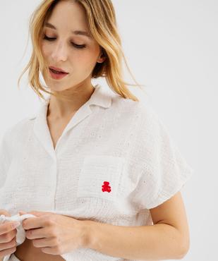 Pyjashort en gaze de coton ajourée femme - LuluCastagnette vue2 - LULUCASTAGNETTE - GEMO