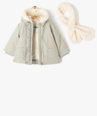 Manteau à capuche doublé peluche avec écharpe bébé fille vue2 - GEMO 4G BEBE - GEMO