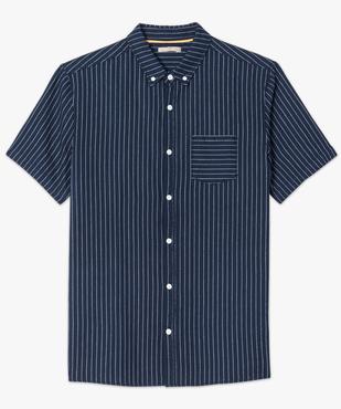 Chemise manches courtes marine à fines rayures  vue4 - GEMO (HOMME) - GEMO