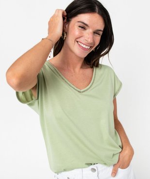 Tee-shirt manches courtes à finition tressée pailletée femme vue2 - GEMO 4G FEMME - GEMO