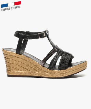 Sandales en cuir bride en T à talon compensé vue1 - GEMO(URBAIN) - GEMO