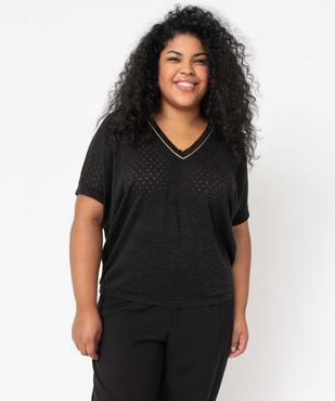 Pull femme grande taille à manches courtes et maille ajourée vue2 - GEMO (G TAILLE) - GEMO