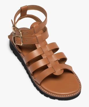 Sandales fille spartiates en cuir uni à semelle crantée vue5 - GEMO (ENFANT) - GEMO