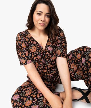 Combinaison pantalon femme grande taille à motifs fleuris et haut cache-cœur  vue1 - GEMO (G TAILLE) - GEMO