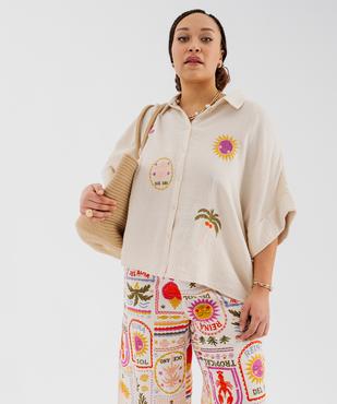 Chemise manches courtes en gaze de coton brodée femme grande taille vue1 - GEMO (G TAILLE) - GEMO