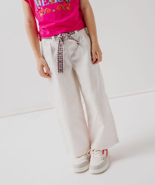 Pantalon large en coton avec ceinture brodée fille vue5 - GEMO 4G FILLE - GEMO