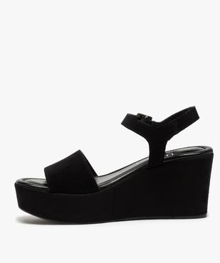 Sandales femme compensées dessus cuir suédé uni vue3 - GEMO(URBAIN) - GEMO