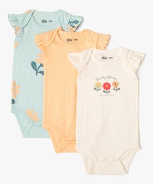 Body sans manches avec volants à motifs fleuris bébé fille (lot de 3) vue1 - GEMO 4G BEBE - GEMO