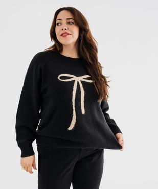 Pull en maille douillette coupe loose à motif femme vue1 - GEMO (G TAILLE) - GEMO
