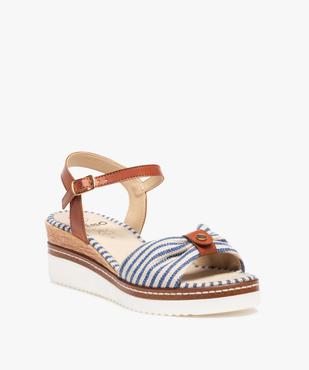 Sandales femme compensées dessus toile rayée vue2 - GEMO(URBAIN) - GEMO