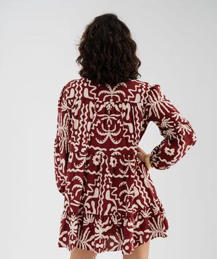 Robe courte manches longues en viscose froissée imprimée femme vue3 - GEMO 4G FEMME - GEMO