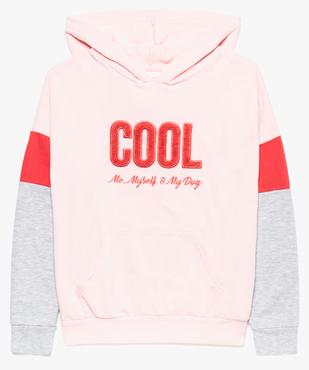 Sweat fille à capuche, manches multicolores et motif en relief vue1 - GEMO (JUNIOR) - GEMO
