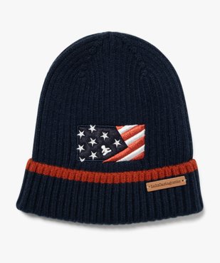Bonnet en maille côtelée à revers et drapeau brodé garçon - LuluCastagnette vue1 - LULUCASTAGNETTE - GEMO