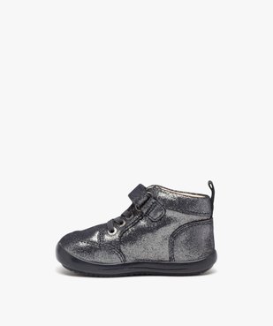 Chaussures premiers pas bébé fille en cuir uni à paillettes - Kickers vue3 - KICKERS - GEMO